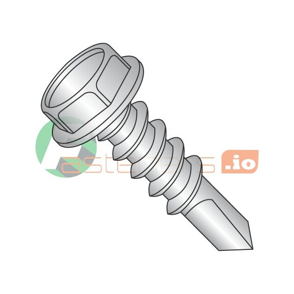 Newport Fasteners Self-Drilling Screw, #12 x 1-1/2 in, Plain 410 Stainless Steel Flange Hex Head External Hex Drive 181722 - main
